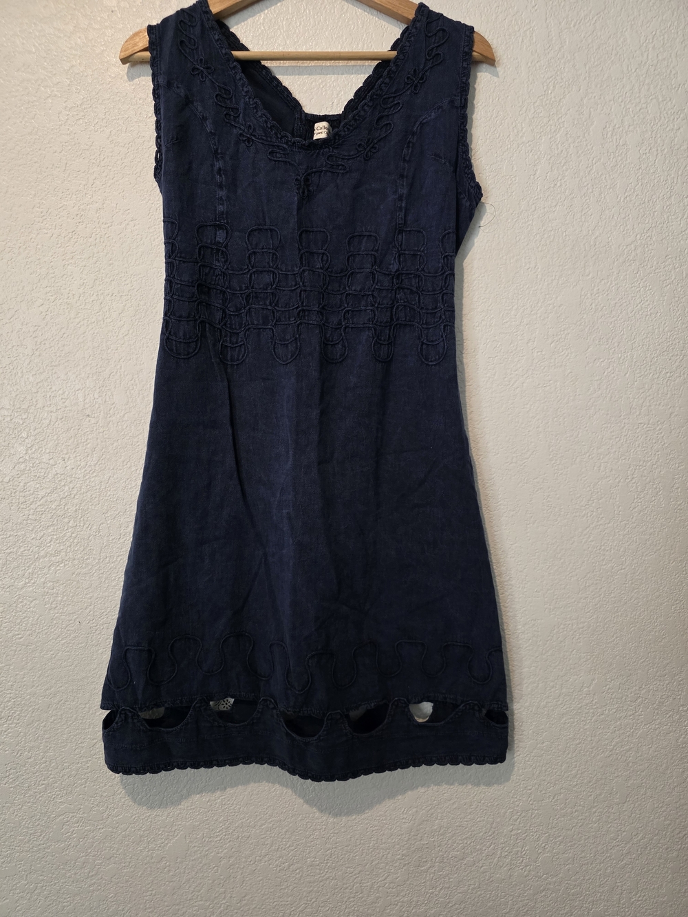 Sleeveless Navy Embroidered Mini Dress